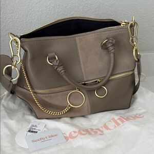 See By Chloe Emy Satchel Tan Shoulder Bag with Gold Hardware